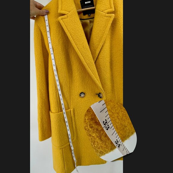 Talbots Mustard Yellow Wool Coat Size 16 - Double Breasted Blazer Coat - Picture 10 of 12